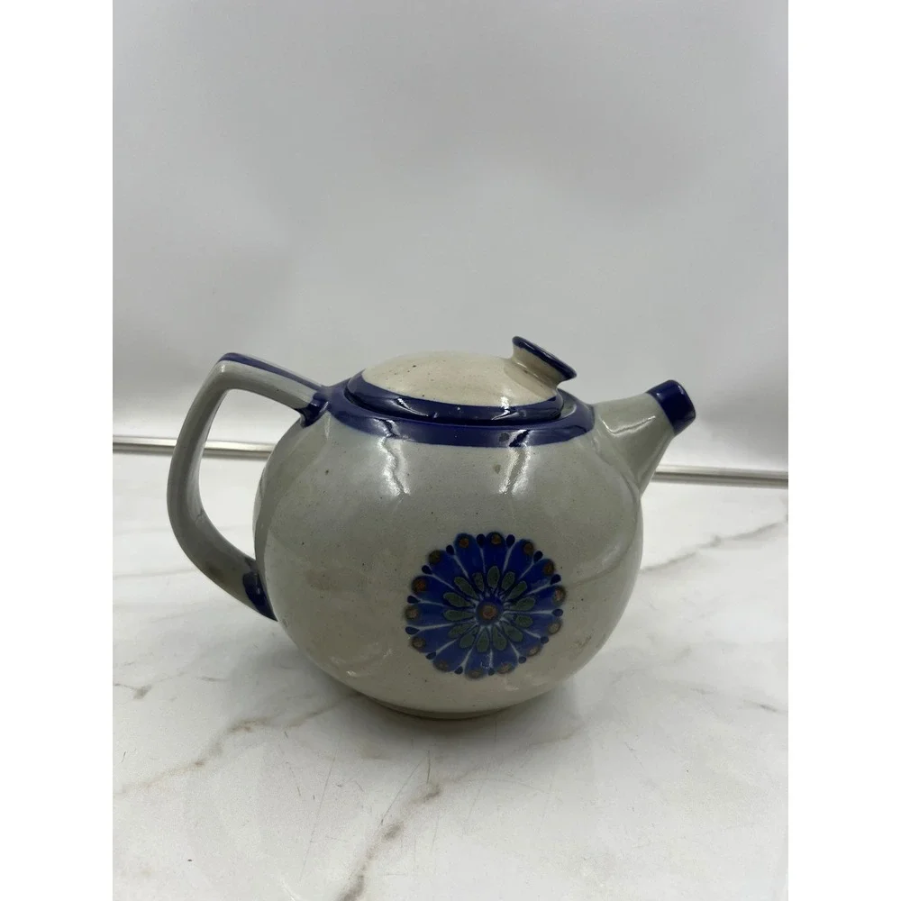 KEN EDWARDS El Palomar Round Teapot Guadalajara Blue Flower VTG Mexico Pottery